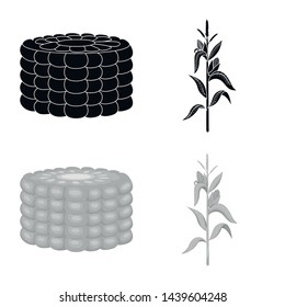 Vector illustration of cornfield and vegetable icon. Set of cornfield and vegetarian vector icon for stock.