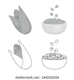 Vector illustration of cornfield and vegetable icon. Collection of cornfield and vegetarian vector icon for stock.