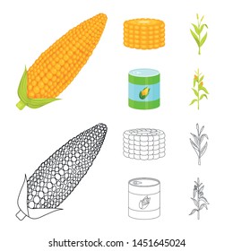 Vector illustration of cornfield and vegetable icon. Collection of cornfield and vegetarian stock symbol for web.