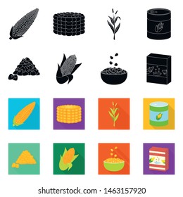 Vector illustration of cornfield and vegetable icon. Set of cornfield and vegetarian vector icon for stock.