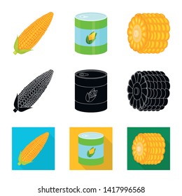 Vector illustration of cornfield and vegetable logo. Collection of cornfield and vegetarian stock vector illustration.