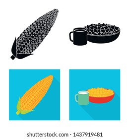 Vector illustration of cornfield and vegetable logo. Set of cornfield and vegetarian stock symbol for web.
