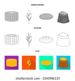 Vector illustration of cornfield and vegetable sign. Set of cornfield and vegetarian stock vector illustration.