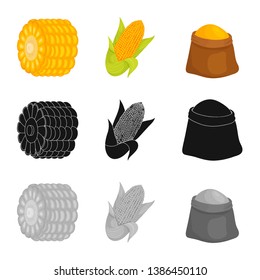 Vector illustration of cornfield and vegetable sign. Set of cornfield and vegetarian stock symbol for web.
