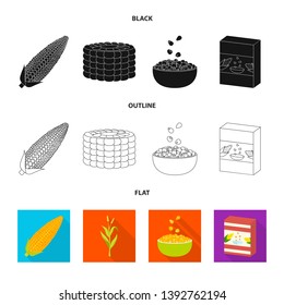 Vector illustration of cornfield and vegetable sign. Set of cornfield and vegetarian stock symbol for web.