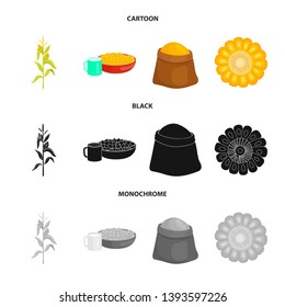 Vector illustration of cornfield and vegetable sign. Collection of cornfield and vegetarian stock symbol for web.
