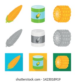 Vector illustration of cornfield and vegetable sign. Collection of cornfield and vegetarian stock vector illustration.
