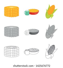 Vector illustration of cornfield and vegetable sign. Collection of cornfield and vegetarian stock symbol for web.