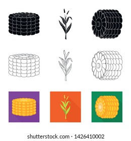 Vector illustration of cornfield and vegetable sign. Collection of cornfield and vegetarian stock symbol for web.