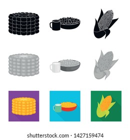 Vector illustration of cornfield and vegetable sign. Collection of cornfield and vegetarian stock symbol for web.