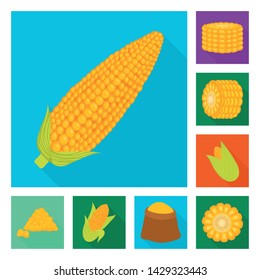 Vector illustration of cornfield and vegetable sign. Set of cornfield and vegetarian stock vector illustration.