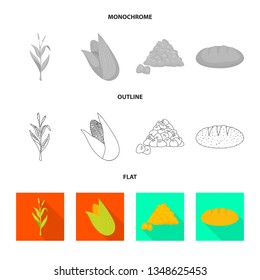 Vector illustration of cornfield and vegetable symbol. Collection of cornfield and vegetarian stock vector illustration.