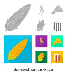 Vector illustration of cornfield and vegetable symbol. Set of cornfield and vegetarian stock symbol for web.