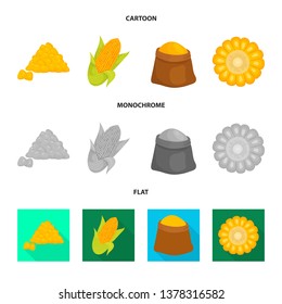 Vector illustration of cornfield and vegetable symbol. Set of cornfield and vegetarian vector icon for stock.