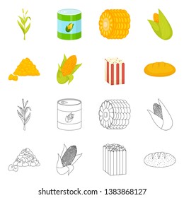Vector illustration of cornfield and vegetable symbol. Collection of cornfield and vegetarian stock vector illustration.