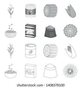 Vector illustration of cornfield and vegetable symbol. Set of cornfield and vegetarian vector icon for stock.