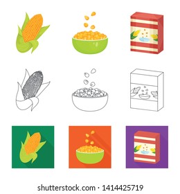 Vector illustration of cornfield and vegetable symbol. Set of cornfield and vegetarian vector icon for stock.
