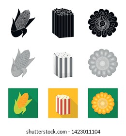 Vector illustration of cornfield and vegetable symbol. Collection of cornfield and vegetarian stock symbol for web.