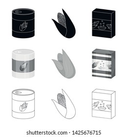 Vector illustration of cornfield and vegetable symbol. Collection of cornfield and vegetarian vector icon for stock.