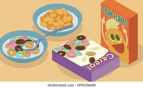 Vector illustration of cornflakes and cereal