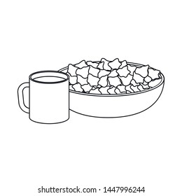 Vector illustration of cornflakes and milk icon. Set of cornflakes and bowl stock vector illustration.