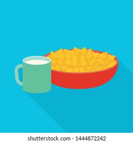 Vector illustration of cornflakes and milk logo. Collection of cornflakes and bowl stock symbol for web.
