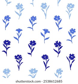 Vector illustration of cornflower in simple hand drawn and linocut style. Simple contour vector illustration with blue floweret for cosmetics, postcard and pattern.