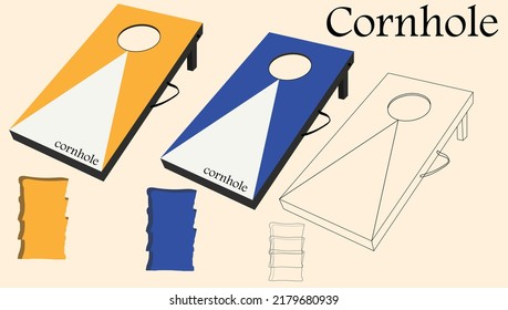 Vector illustration of cornhole board with sack symbol.Corn hole game with bags.