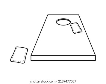 Vector illustration of cornhole board with sack symbol on white  background