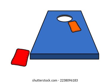 Vector illustration of cornhole board with sack symbol on white background