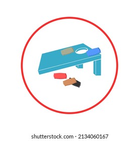 ilustración vectorial de la placa de taladro con sacos en círculos rojos sobre fondo blanco