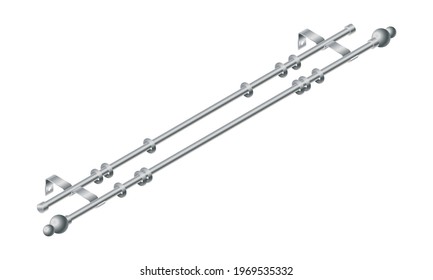 Vector illustration cornice for curtains isolated on white background. Realistic metal curtain rod  and accessories icon in flat cartoon style. New curtain pole with rings for interior design.