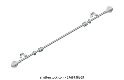 Vector illustration cornice for curtains isolated on white background. Realistic metal curtain rod  and accessories icon in flat cartoon style. New curtain pole with rings for interior design.