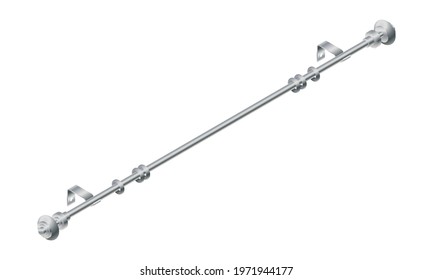 Vector illustration cornice for curtains isolated on white background. Realistic metal curtain rod  and accessories icon in flat cartoon style. New curtain pole with rings for interior design.