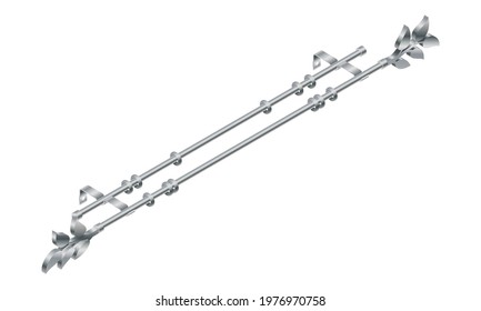 Vector illustration cornice for curtains isolated on white background. Realistic metal curtain rod  and accessories icon in flat cartoon style. New curtain pole with rings for interior design.
