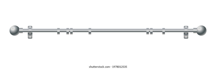 Vector illustration cornice for curtains isolated on white background. Realistic metal curtain rod and accessories icon in flat cartoon style. New curtain pole with rings for interior design.
