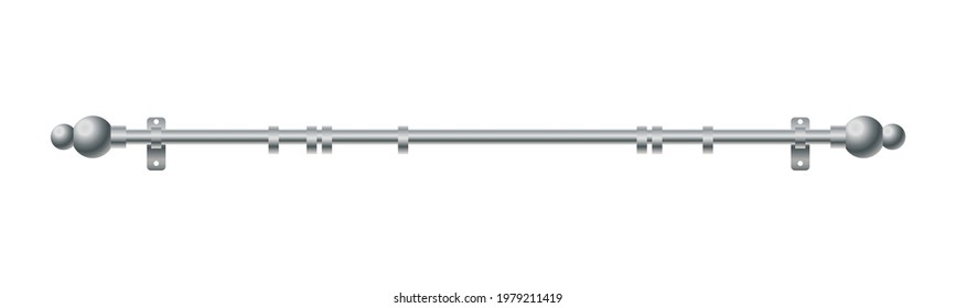 Vector illustration cornice for curtains isolated on white background. Realistic metal curtain rod and accessories icon in flat cartoon style. New curtain pole with rings for interior design.