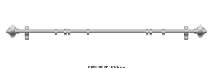 Vector illustration cornice for curtains isolated on white background. Realistic metal curtain rod and accessories icon in flat cartoon style. New curtain pole with rings for interior design.
