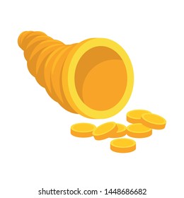 Vector illustration of cornucopia and money icon. Collection of cornucopia and gold stock symbol for web.