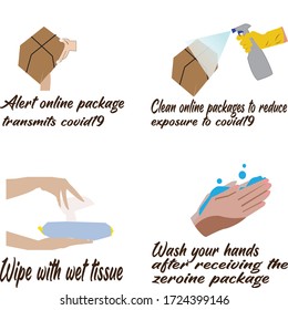 Vector illustration of Corona Covid-19 War Virus. be alert when receiving online packages exposed to viruses through online packages, treat corona virus. against the corona virus. end of 2019-ncov.do 