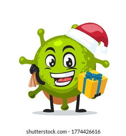 Vector Illustration of corona mascot or character wearing santa hat