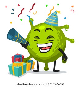 Vector Illustration of corona mascot or character celebrate new year party