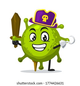 Vector Illustration of corona mascot or character wearing pirates costume and holding wooden sword
