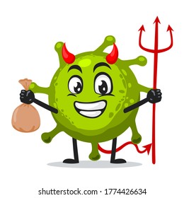 Vector Illustration of corona mascot or character wearing devil costume and holding trident
