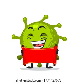 Vector Illustration of corona mascot or character holding blank red scroll