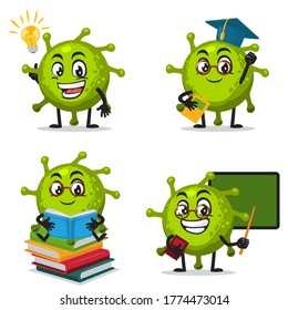 Vector Illustration of corona mascot or character collection set with education theme