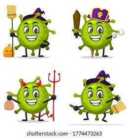 Vector Illustration of corona mascot or character collection set with love or halloween theme