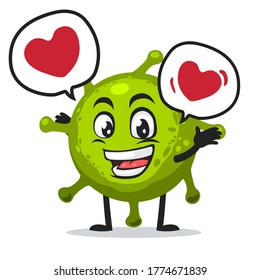 Vector Illustration of corona mascot or character says with love in bubble speech