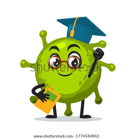 Vector Illustration of corona mascot or character graduation hat and holding book