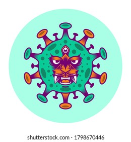 Vector illustration of corona mask face, isolated on white background, mascot flat design.